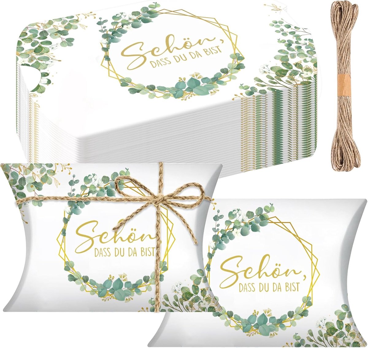 Geschenkdoosjes met eucalyptus-design, bonbondoos, lege geschenkverpakking voor bruiloft en feest - 50 stuks