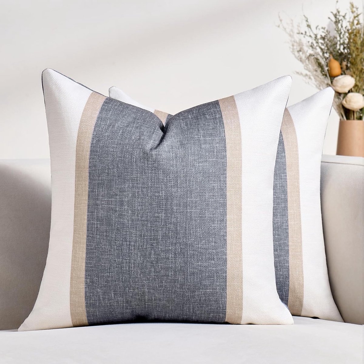 SnelShoppen - Grijze Kussenhoezen Decoratief Modern Gestreept Linnen Kussenhoezen Zachte Kussenhoezen voor Thuis Lente Decoratie Sofa met Onzichtbare