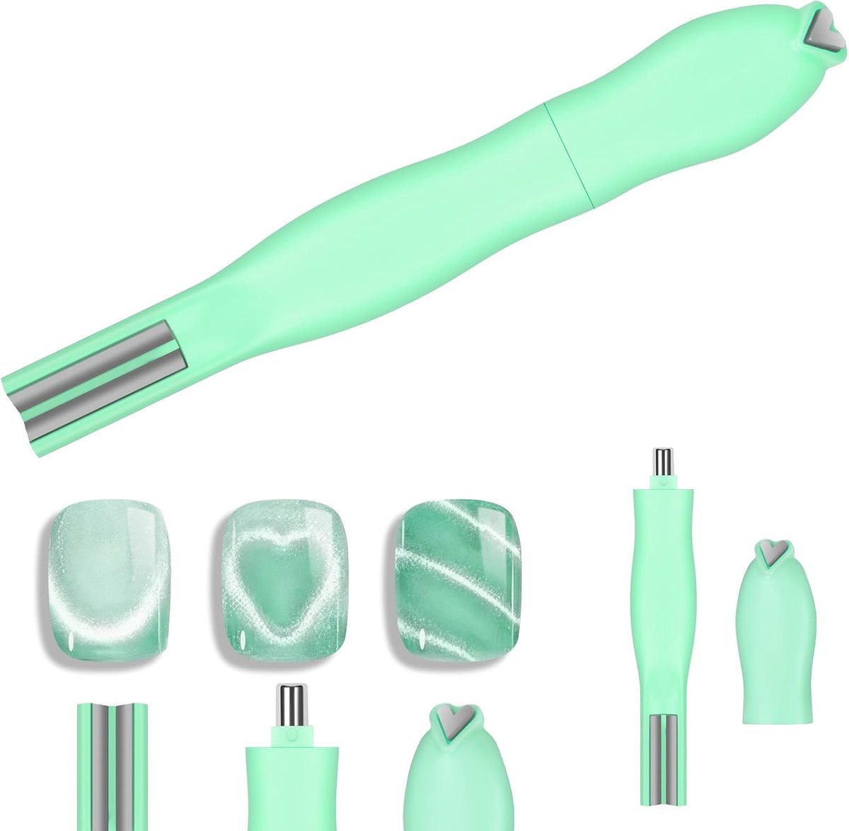 SnelShoppen - Cat Eye 3-in-1 Nagelmagneet, Sterke Magneten voor Cat Eye Gel Nagellak, Magnetisch Gereedschap met Hart, Rond en Staaf Vormen, Groen voo