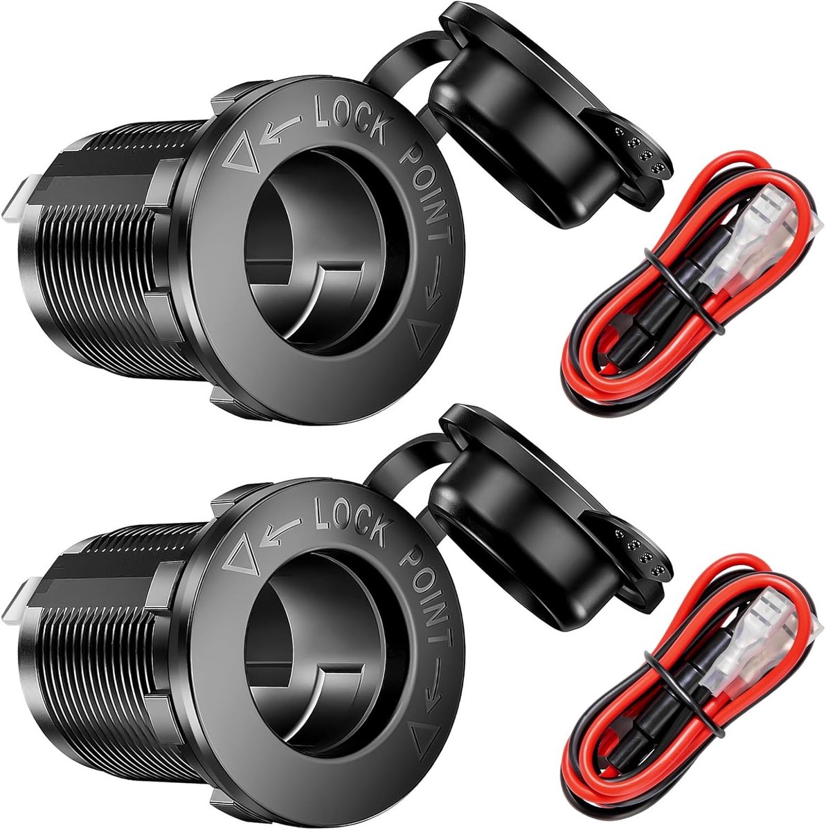 SnelShoppen - Waterproof 12V 24V Sigarettenaansteker Socket met 60 cm Kabel en 10A Fuse - Set van 2 voor Auto, Marine, Motorfiets, Camping
