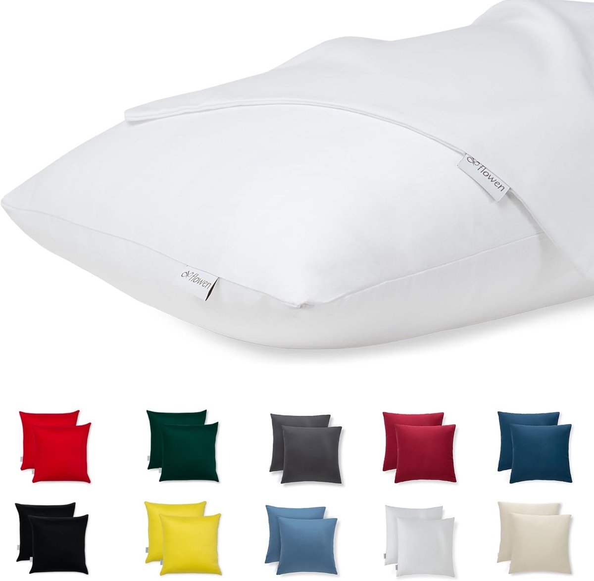 SnelShoppen - Set van 2 Kussenhoezen 50x50 cm - 100% Jersey Katoen - Hypoallergeen en Ademend - Wit - Perfect voor Bank, Bed en Moderne Interieurs