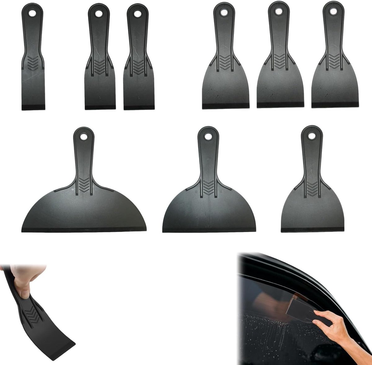 Set van 9 Flexibele Plastic Spackmesjes in Diverse Maten voor Wandafwerking, Plamuren en Reparaties