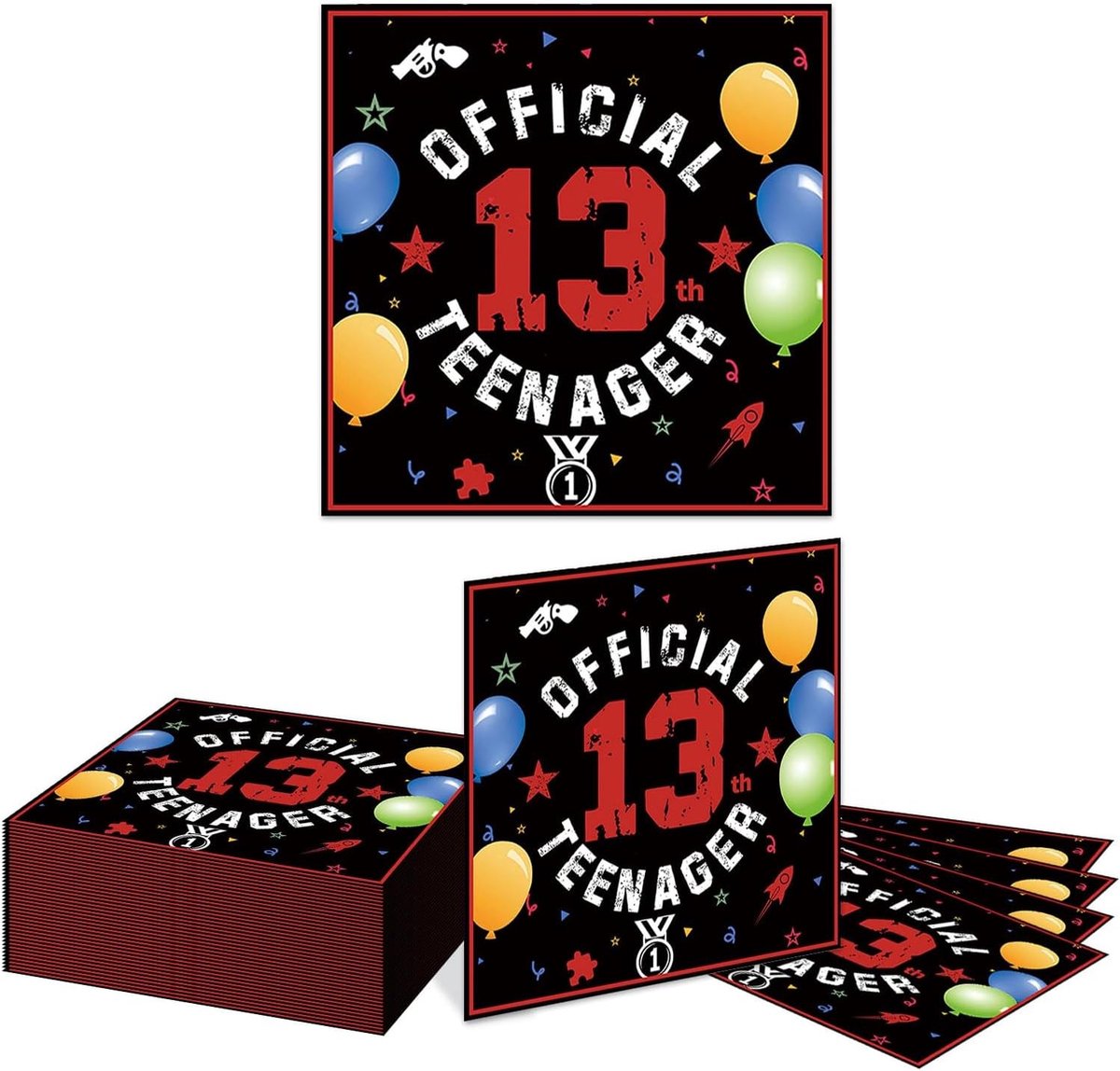 Feestelijke 13 Jaar Verjaardag Servetten, 40 Stuks Dikke en Absorberende Papieren Servetten voor Kinderen en Tieners met Kleurrijk Thema