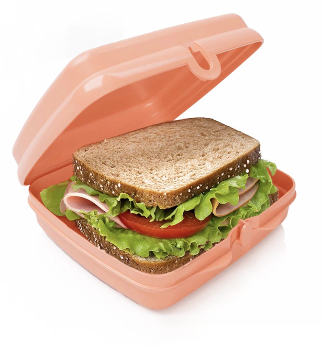 Tupperware Sandwichbox, opbergdoos, sandwichbox, vierkant, met scharnier en vergrendeling, oranje