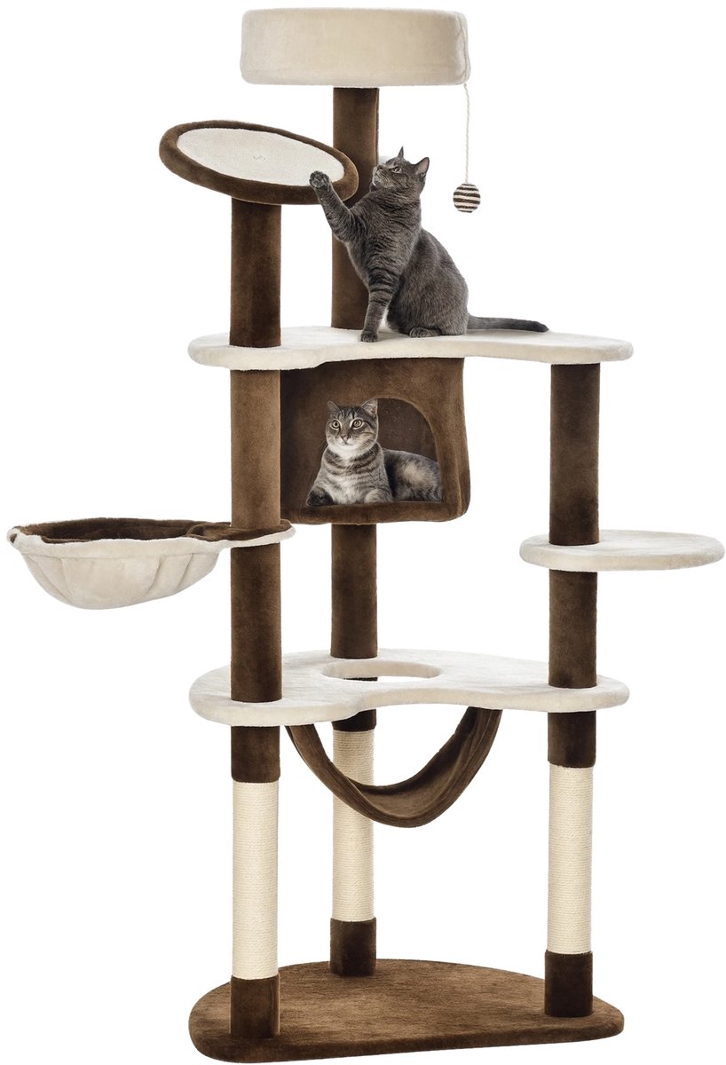 Krabpaal Kattenboom – Klimboom met Krabplank – Crème/Koffiebruin