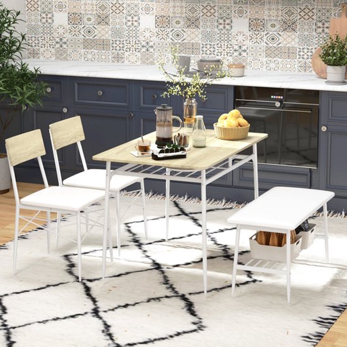 Eettafelset 4 Personen – Eettafel Met Stoelen – Eettafelbank – Dinerset – Eetkamerset – Ei