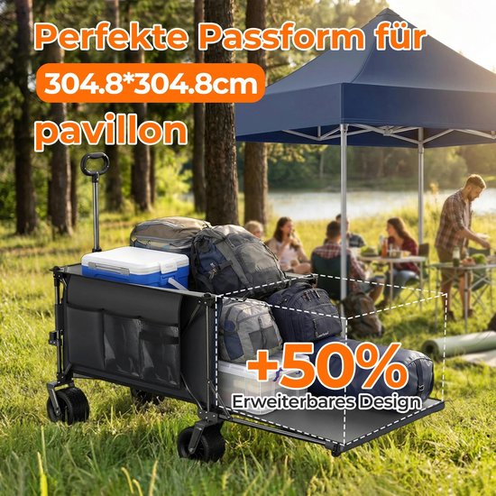Emvae Bolderkar - Opvouwbare Bolderkar - Bolderwagen - 200L + 100L - Met Achterklep en Grote Terreinwielen - Voor Strand Tuin Boodschappen - Zwart — afbeelding 2