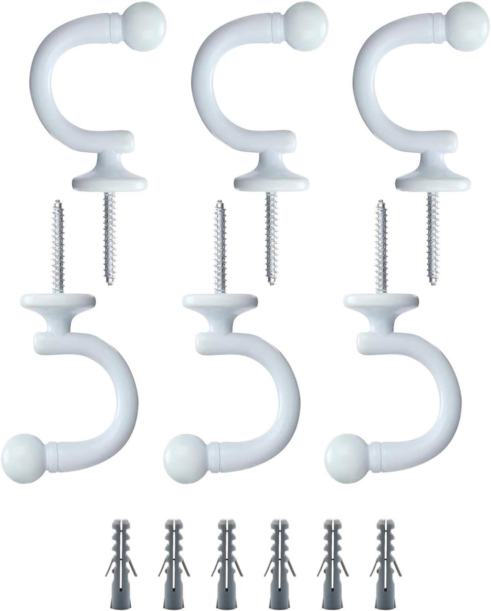 SnelShoppen - Pack van 6 Gordijnhouders met Haken - Metalen Gordijn Klemmen - Decoratieve Gordijnbevestiging voor Voile - Woonkamer, Slaapkamer, Kanto
