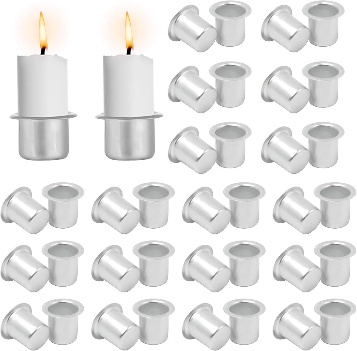 SnelShoppen - 36 Mini Candle Holders - Zilveren Aluminium Kaarsenhouders - Decoratieve Metal Candle Cups voor Bar Kaarsen Ø12 mm - Ideaal voor Feesten