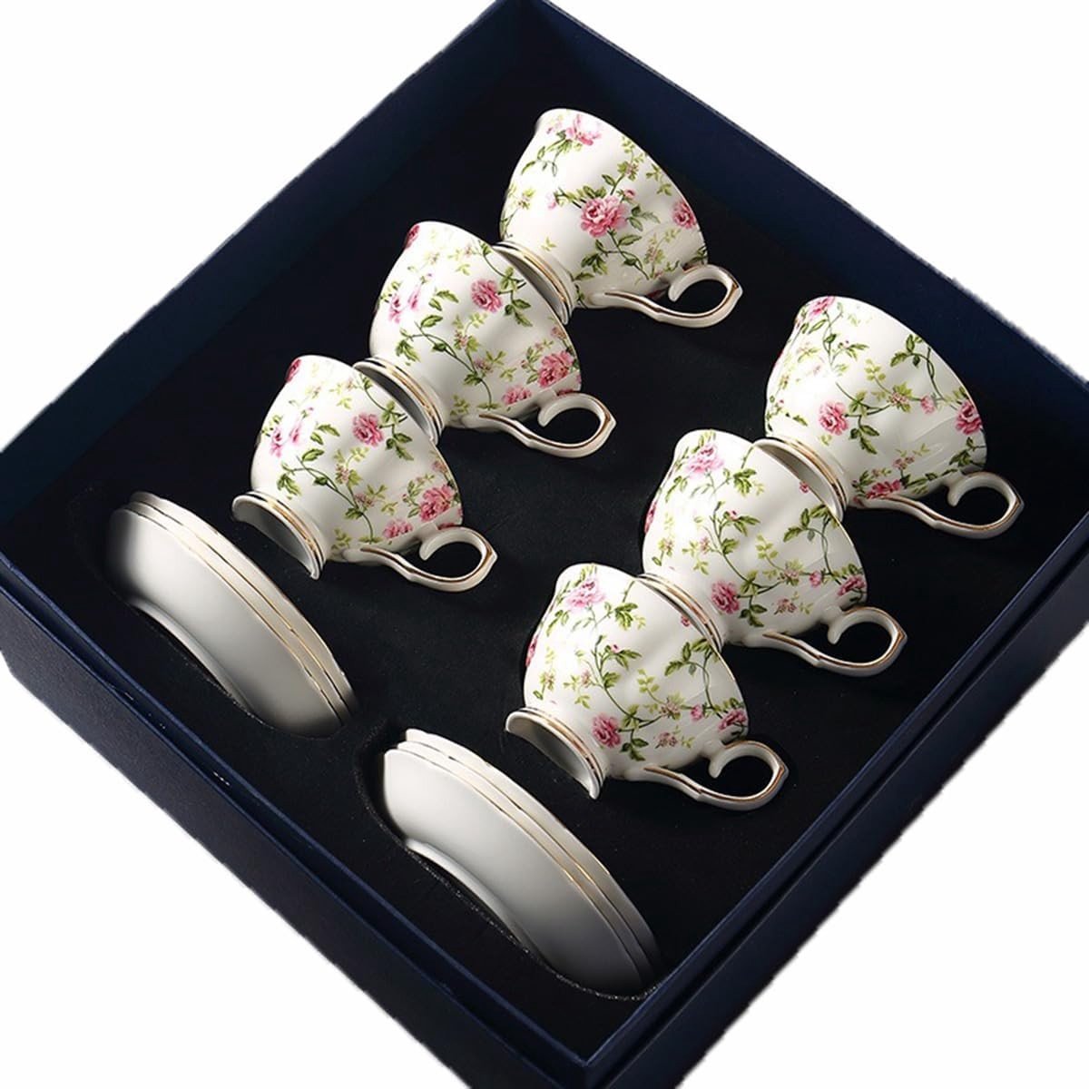 Elegante 12-delige theeset van porselein met bloemenpatroon, ideaal voor cadeau's, bruiloften en dagelijks gebruik