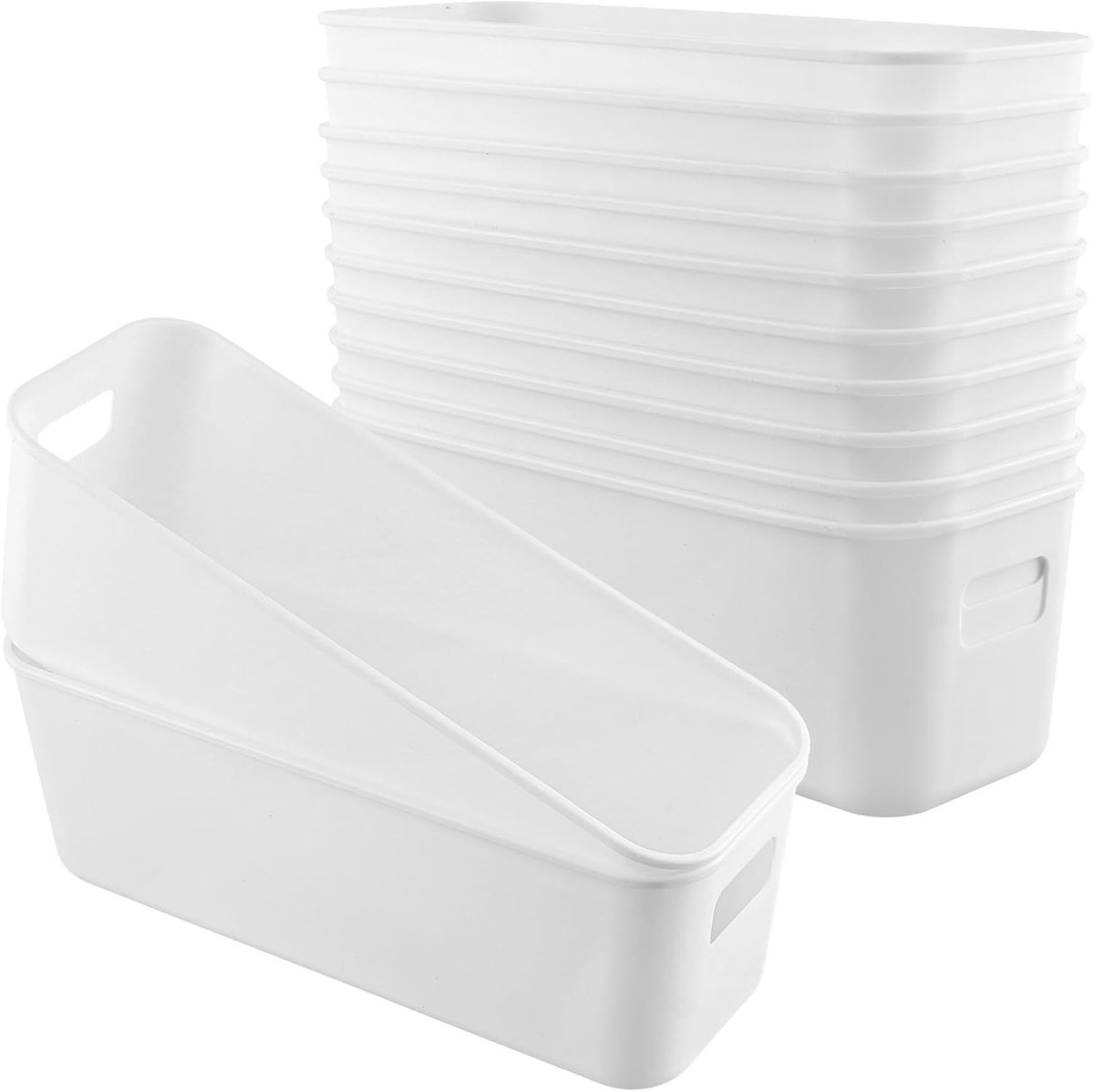 12 Stuks Witte Opbergdozen van Plastic, Handige Opbergmanden voor Keuken, Badkamer en Kantoor, Ideaal voor Cosmetica en Organisatie