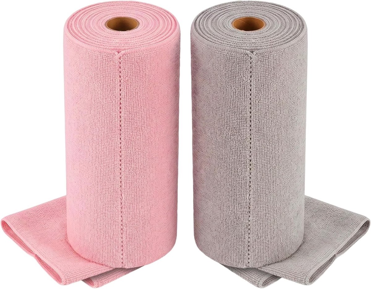 Microvezel reinigingsdoekjes 30 x 30 cm, 100 vellen, afscheurbare poetsdoeken voor auto, huis en keuken, roze en grijs