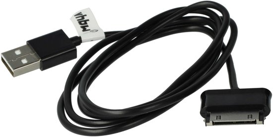 Zwarte USB-oplaadkabel met aan het uiteinde een 30-pins connector.