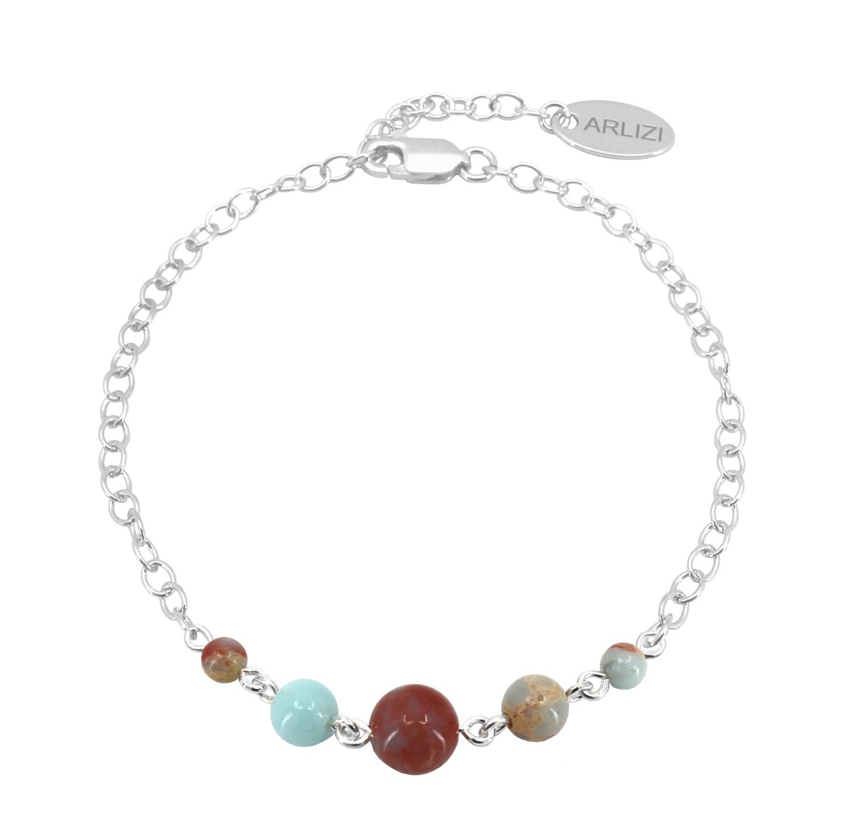 ARLIZI 2508 Armband jaspis kralen - sterling zilver - 20 cm