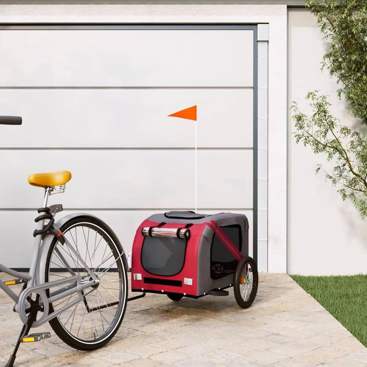 Fietskar voor Honden - Hondenkar Aanhanger - Comfortabel Vervoer - Waterafstotende Hoes - 45 Kilogram Max - Rood en Grijs