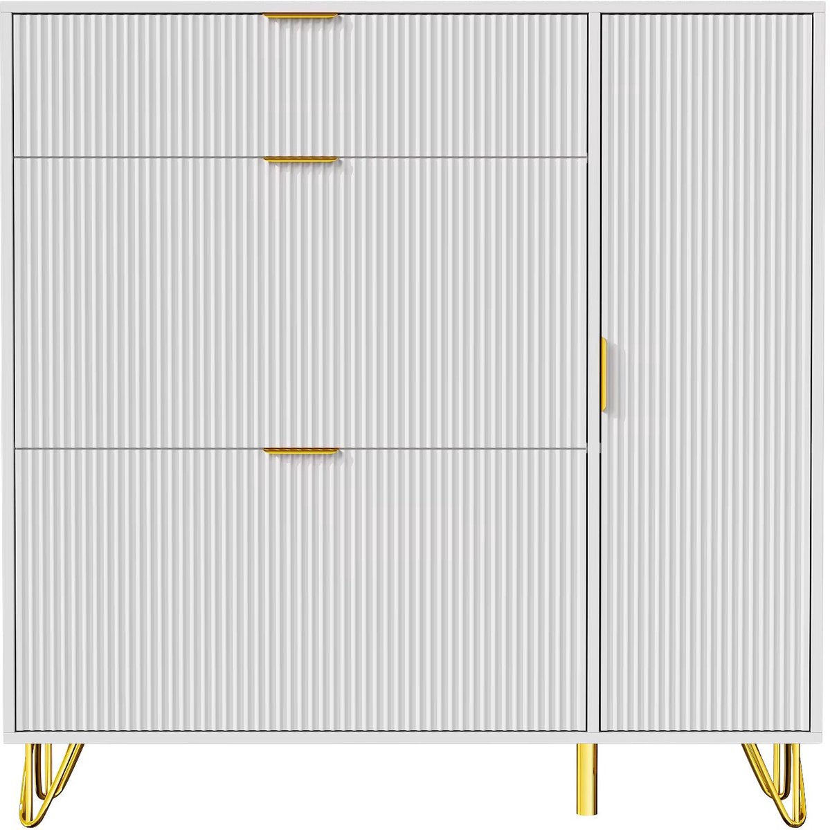 Schoenenkast - Moderne met Verborgen Opklapbare Laden - Wit 110x111 cm