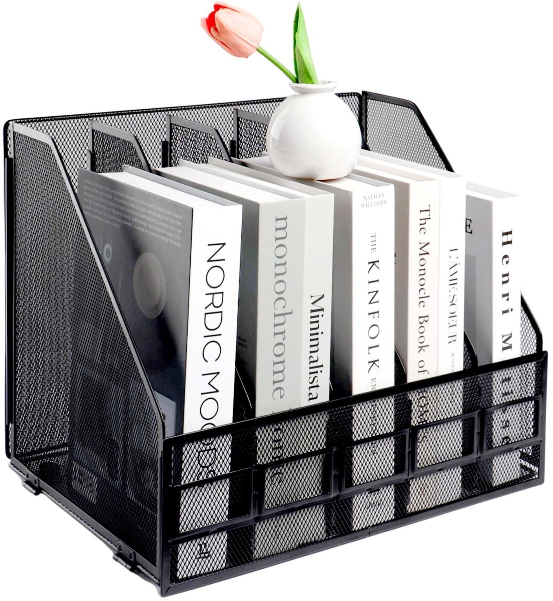 Omgoods - Mesh Metal A4 Tijdschrift Houder - Documenten Organizer met 5 Compartimenten