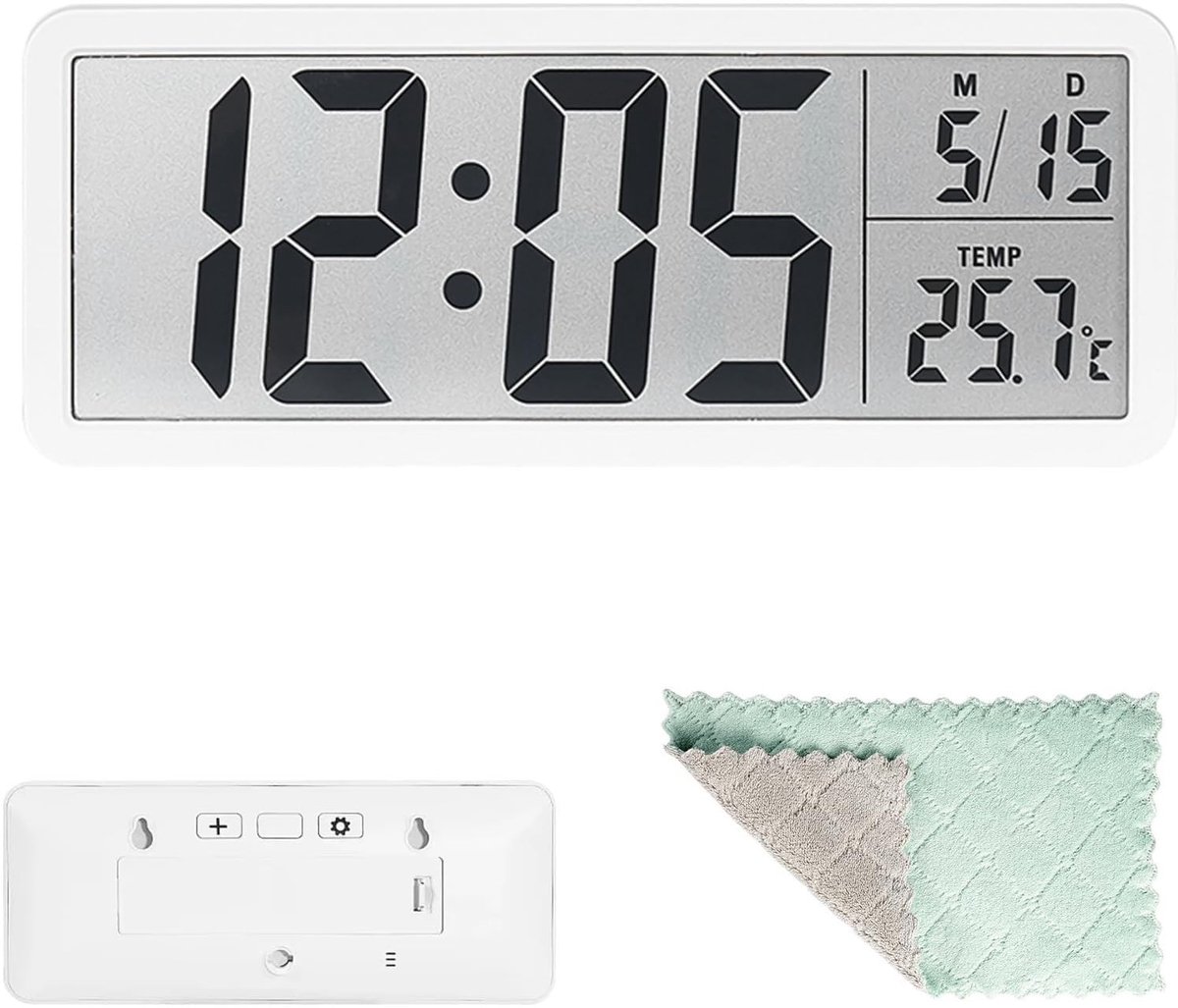 Omgoods- Digitale Wandklok Groot - Moderne Wandklok - Temperatuurweergave - Kalenderweergave - 20 cm - Duurzaam Kunststof