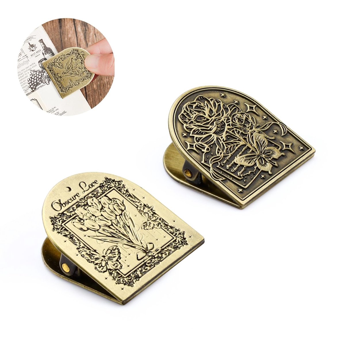 Omgoods - 2 Pcs Vintage Metaal Boek Clips - Antieke Binder Clips voor Notitieboek en Planner