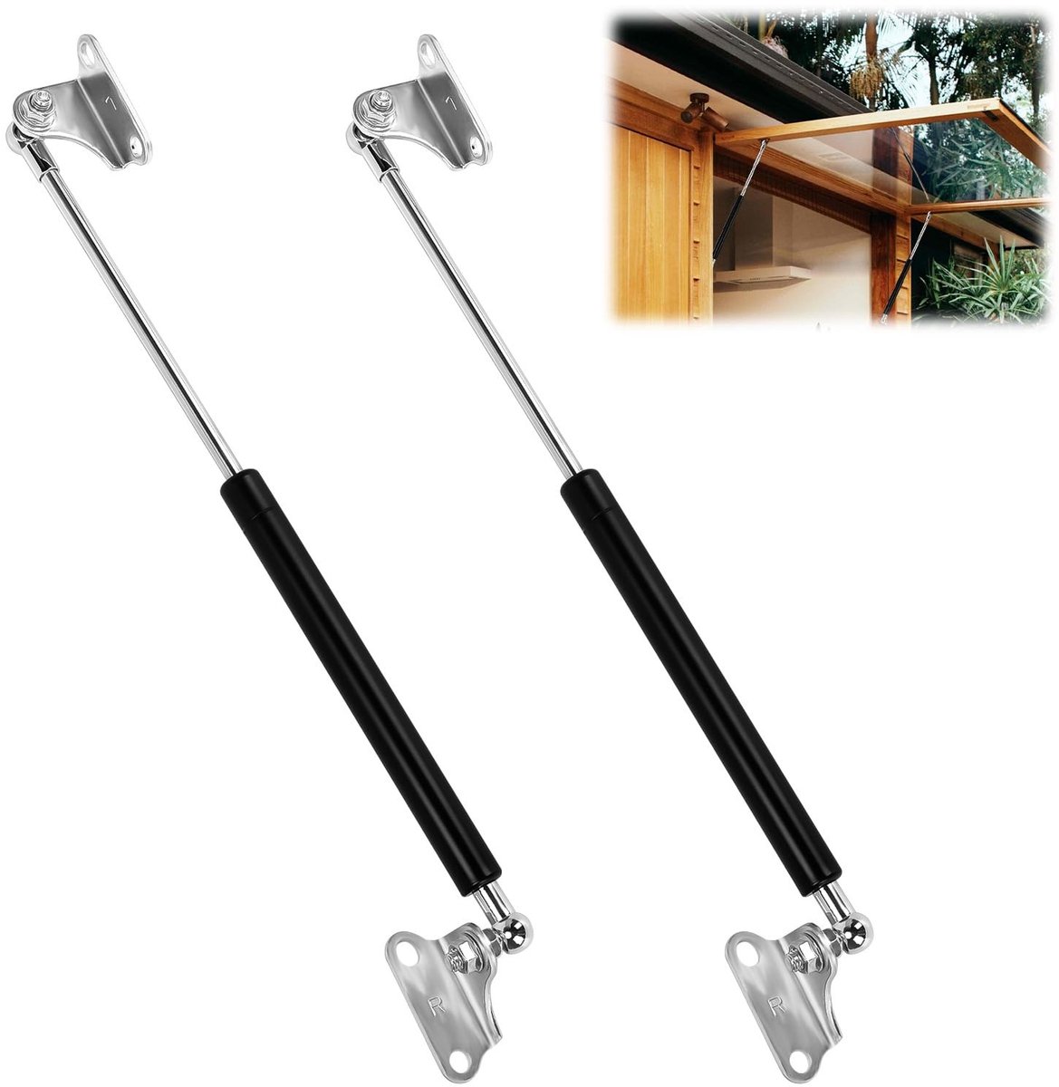 Omgoods - 2 Stuks Universele Gasveer L-Type - 380 mm, 300 N voor Opslagbox en Meubels