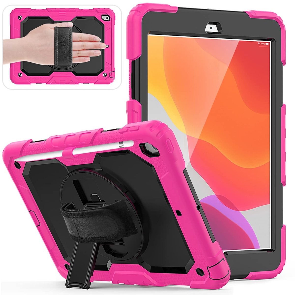 Omgoods - Beschermhoes voor iPad 10.2 inch 2021/2020/2019 - Schokbestendige Full Body Case in Roze-Rood
