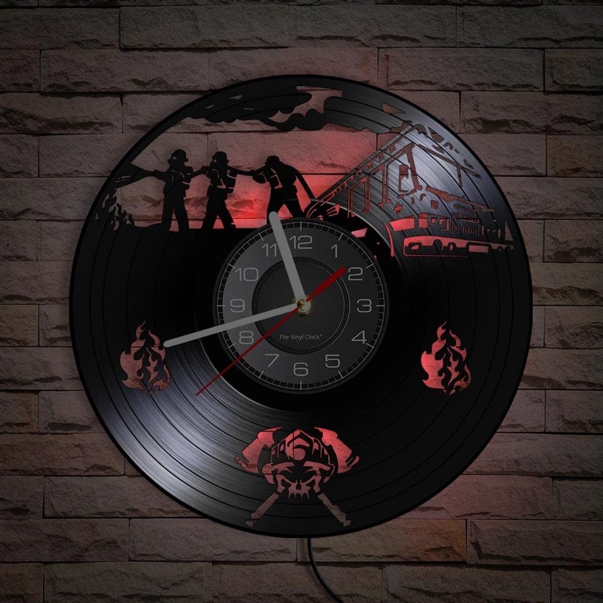 Omgoods - Vinyl Wandklok met Nachtlamp voor Brandweerliefhebbers - Perfect Cadeau