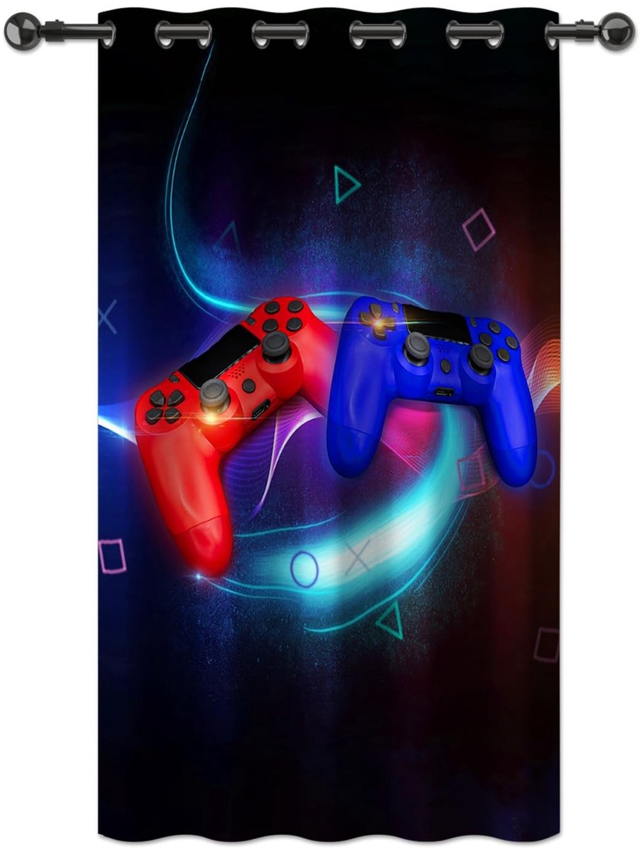 Omgoods - Video Game Gordijnen - Rood en Blauw 132 x 214 cm