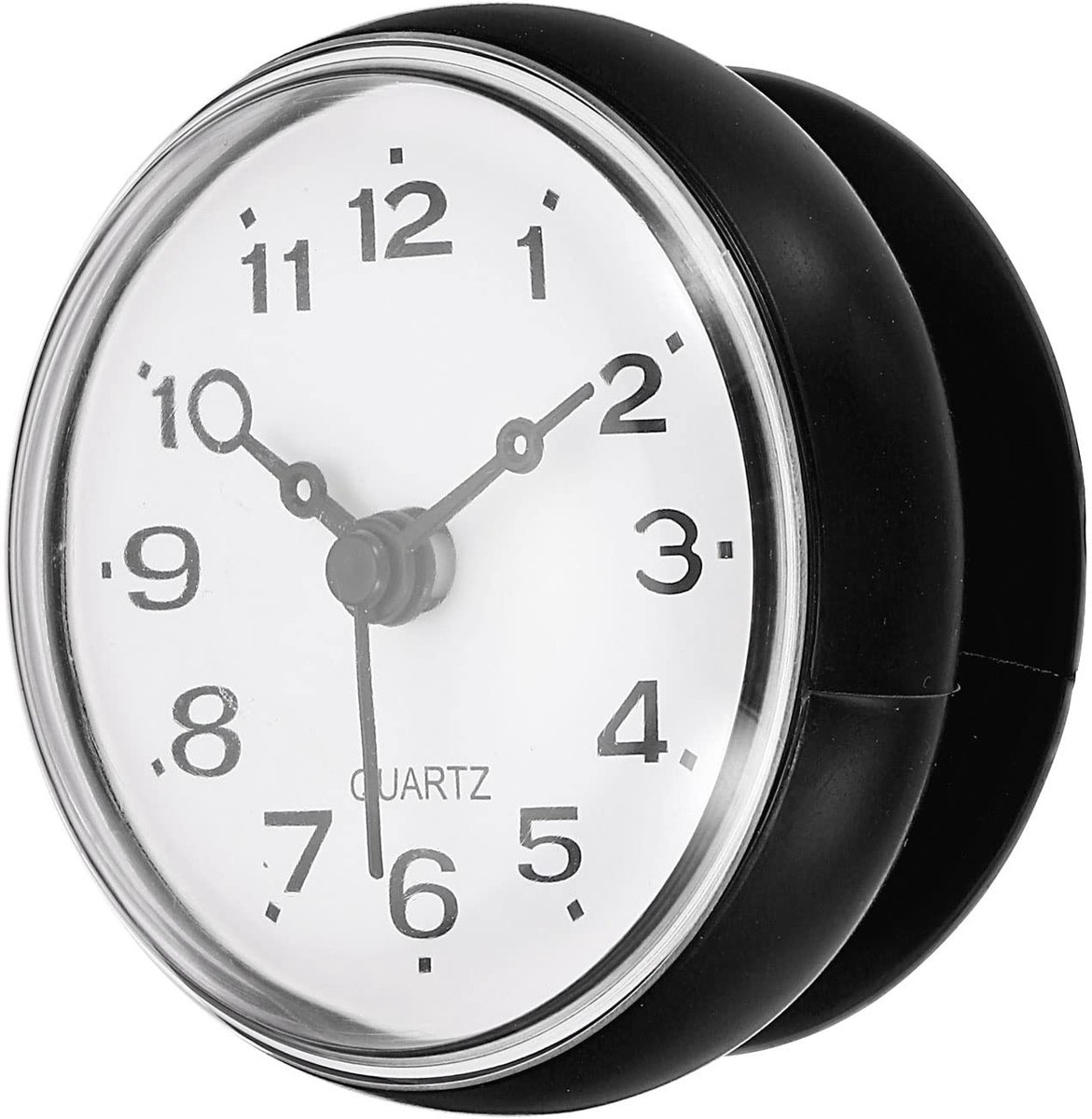 Omgoods - Waterdichte Badklok - Mini Rond Wandklok met Zuignap voor Badkamer en Keuken - Zwart