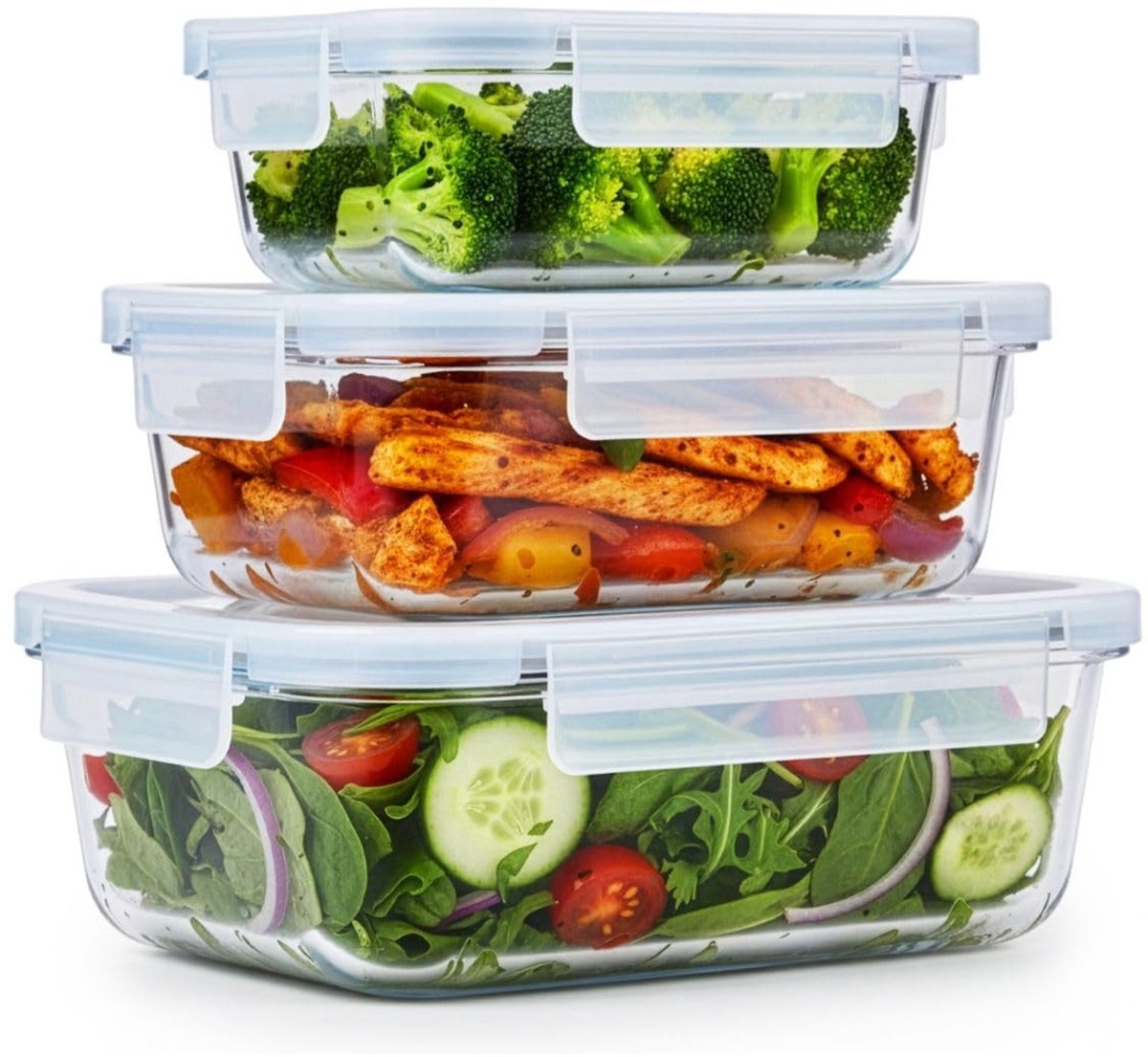Omgoods - Set van 3 Glazen Voedselcontainers met Deksel