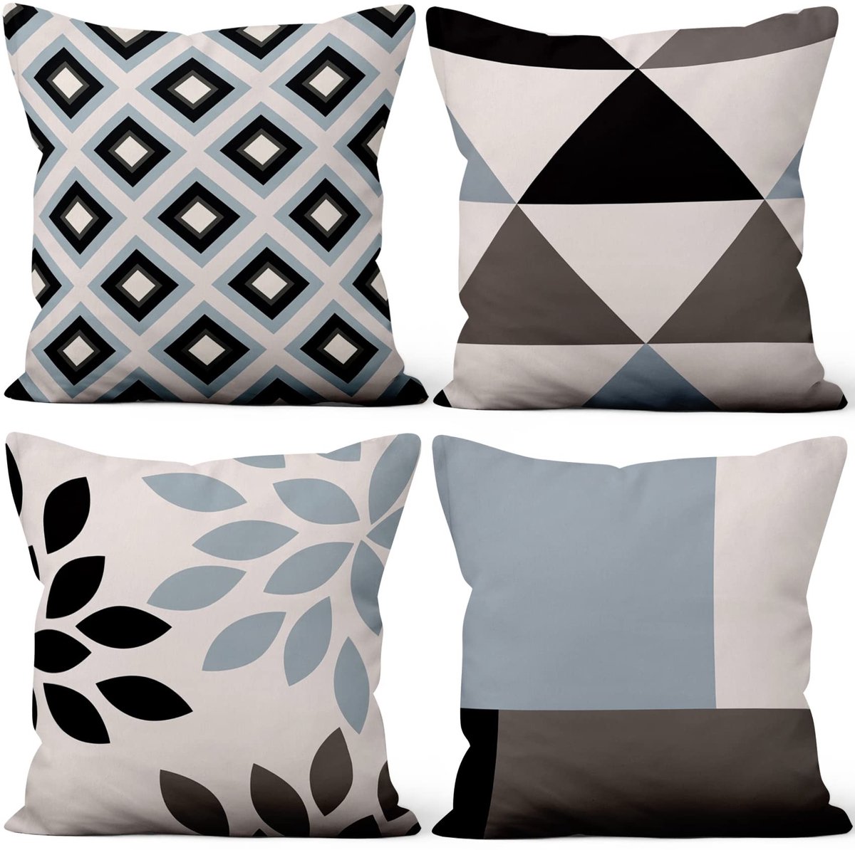 Omgoods - Geometrische Kussenhoezen Set van 4 - Blauwwit Zachte Pluche 50x50 cm
