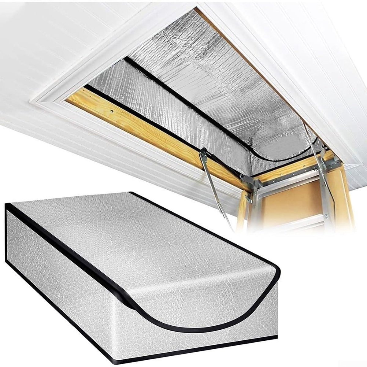 Omgoods- Zoldertrap Vuurvaste Isolatiehoes - Zolderdeur Isolatie - Stofkap - Premium Aluminiumfolie - 25"x54"x11" - Dubbele Lagen