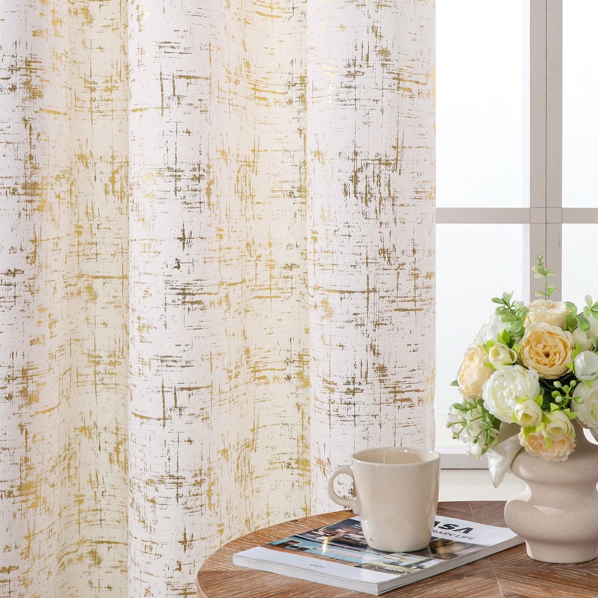 Omgoods - Opaque Gordijnen met Rimpelband - 50% Translucent Crème Gouden Gordijnen