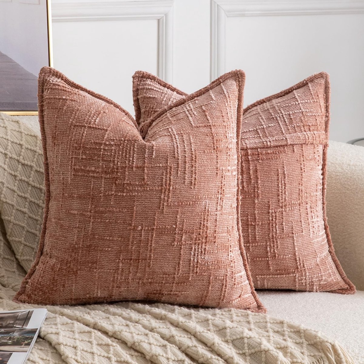 Omgoods - Set van 2 Chenille Kussenhoezen 60x60cm - Zachte Decoratieve Kussens voor Sofa en Slaapkamer