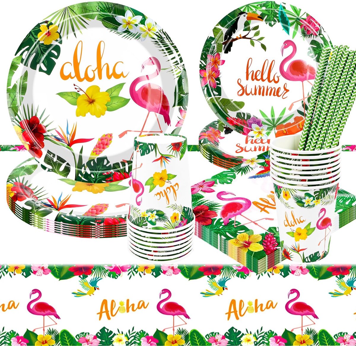 Omgoods - Flamingo Verjaardagsfeest Servies Set - 16 Stuks voor Kinderen