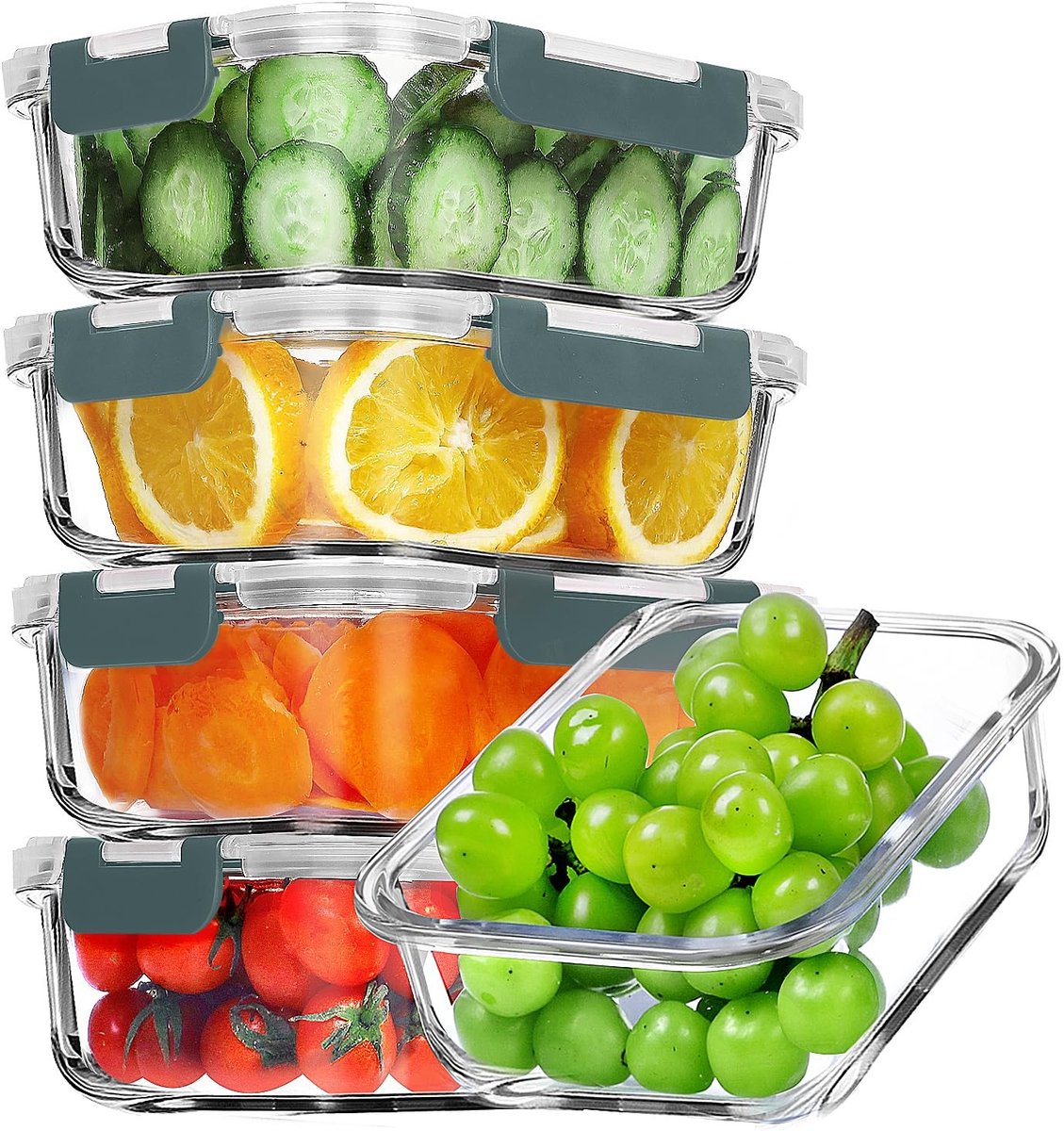 Omgoods - 5-delige Set van Glas Maaltijdcontainers met Deksel