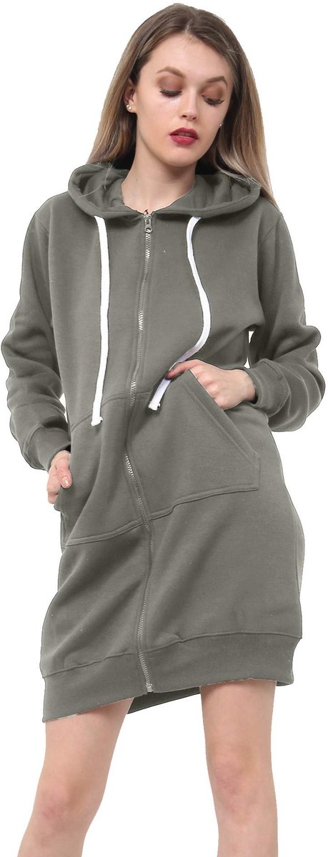 Omgoods - Dames Lange Hoodie met Rits en Zak voor Comfortabele Dagen