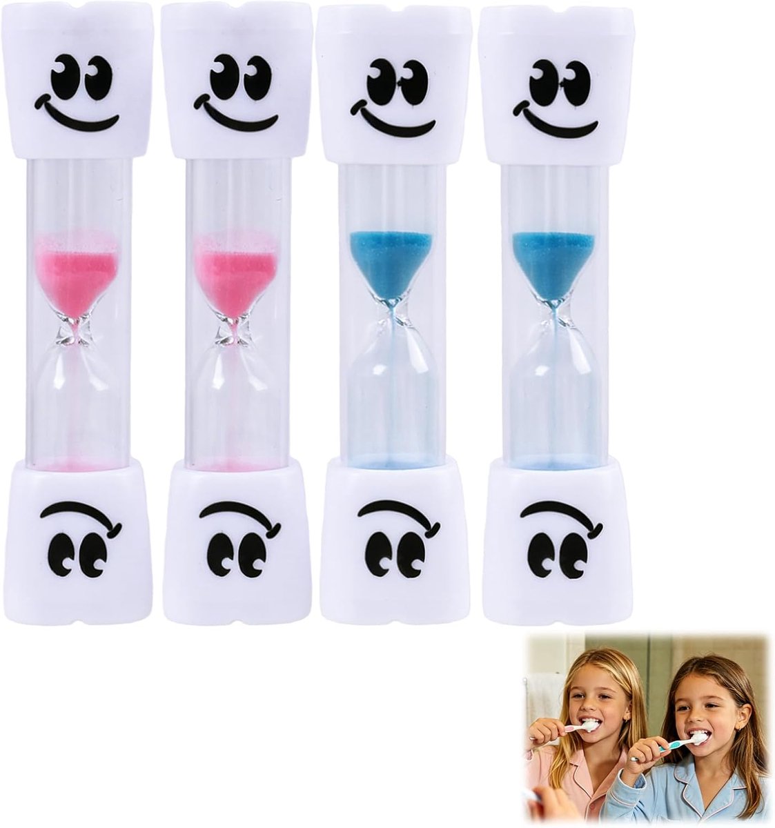 Set van 4 zandlopers, 2 minuten, zandloper, 3 minuten, voor het tandenpoetsen van kinderen, roze en blauwe zandloper, educatieve zandloper voor het leren van de tijd, spelletjes, lezen en dagelijkse