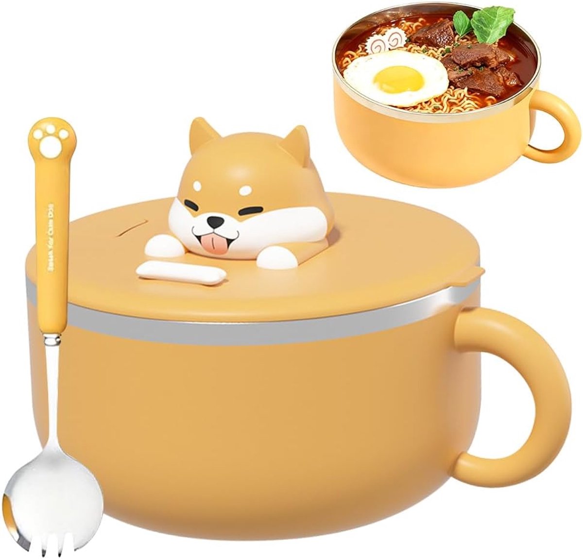 Ramenkom met deksel, 1200 ml, instant noedelkom, voor ramen, instant noedels, soepkommen, ramkom met deksel en vork, warmte-isolatiezegel voor soep, noedels, salades