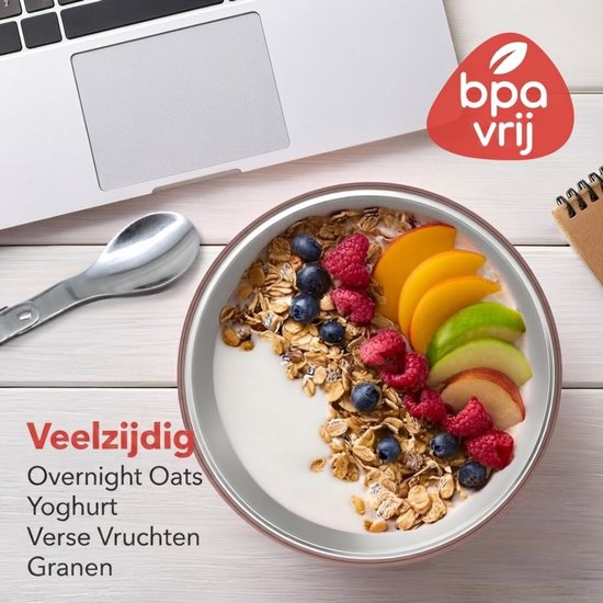 JCP® Yoghurt Beker To Go - Yoghurt Beker To Go met Lepel - Yoghurt en Muesli Beker To Go - Roze - 10cm x 10cm x 16cm — afbeelding 3