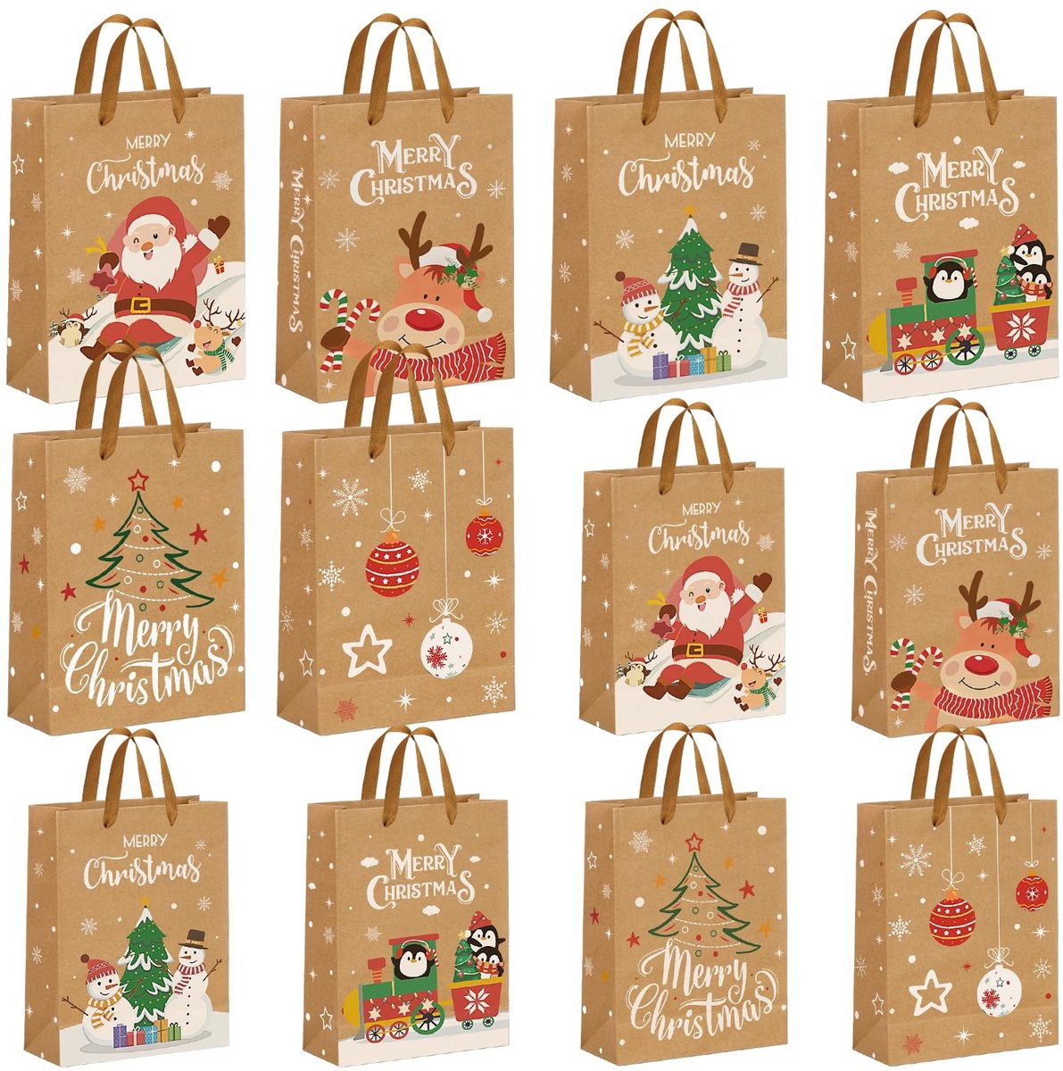 Omgoods - 12 Stuks Grote en Kleine Kerst Cadeau Tassen Set