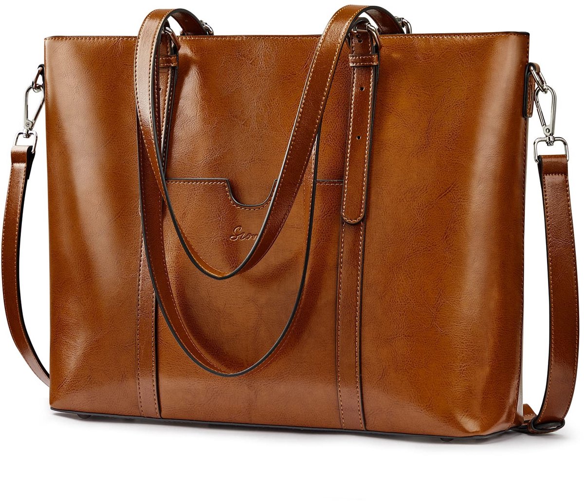 Omgoods - Dames Leren Laptop Tote Bag voor 15.6 Inch - Schoudertas