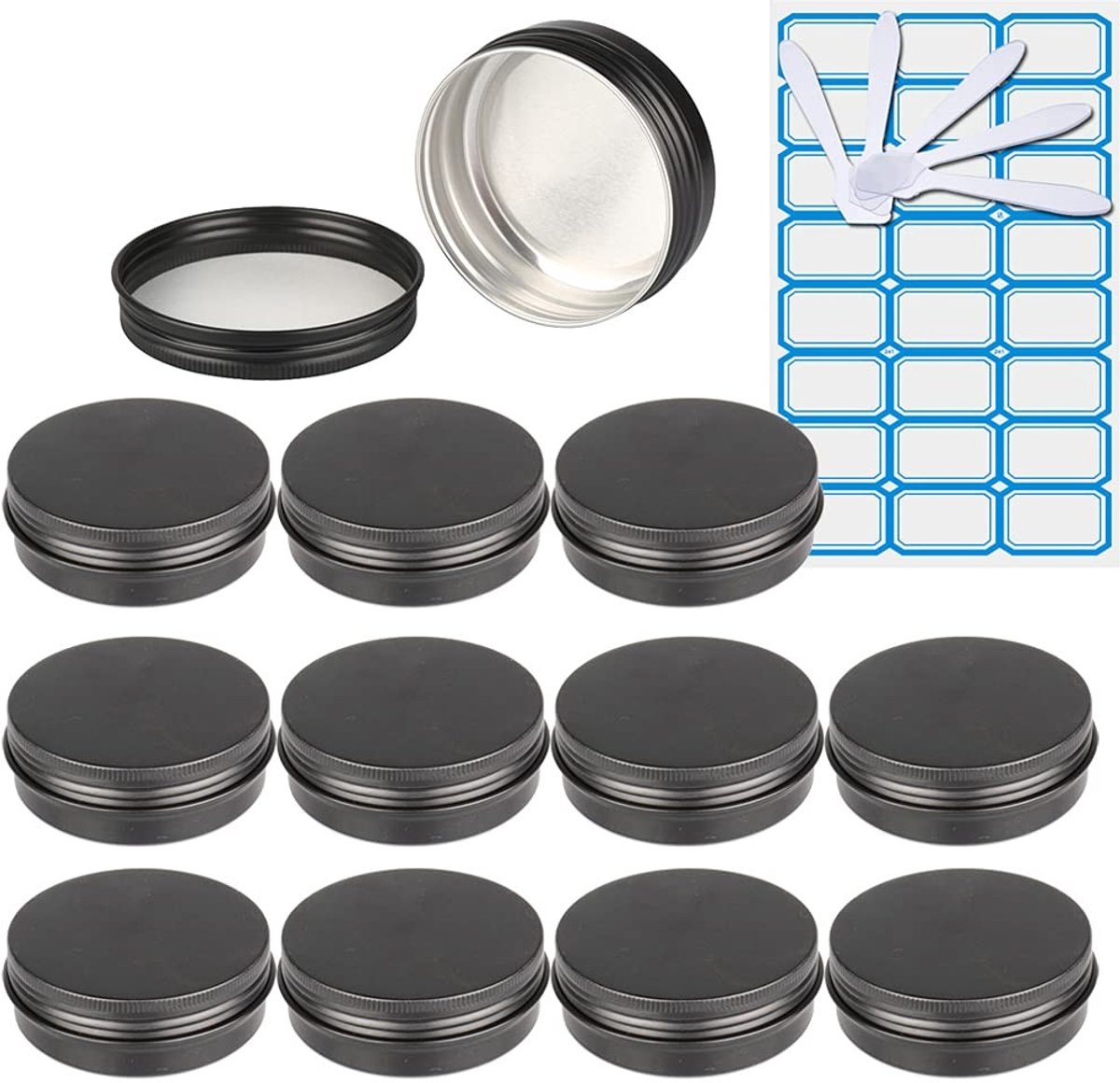 Omgoods - Set van 10 Lege Aluminium Cosmetica Potjes met Schroefdop en Spatels
