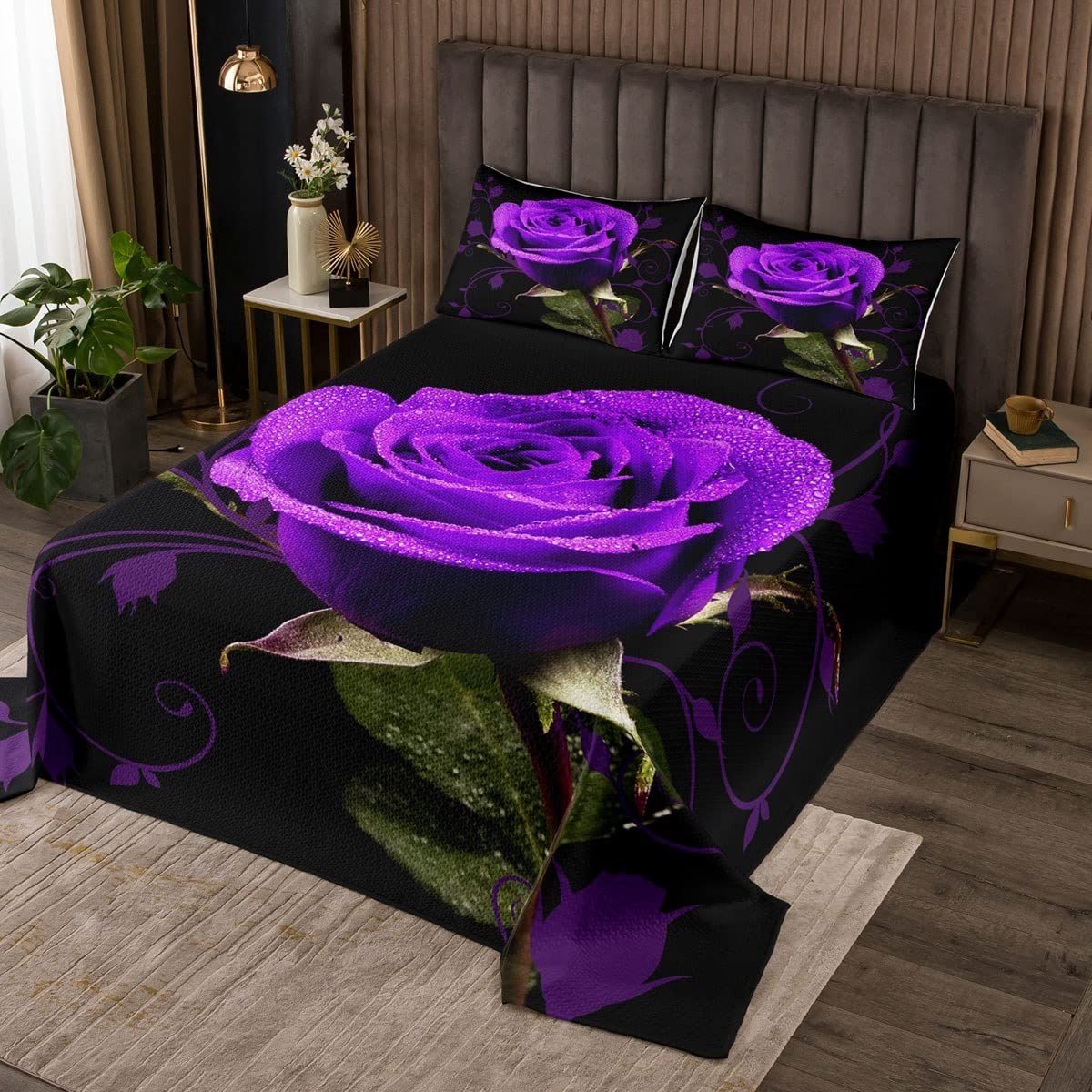 Omgoods - Dekbedovertrek Set 220 x 240 cm met Romantische Bloemenprint