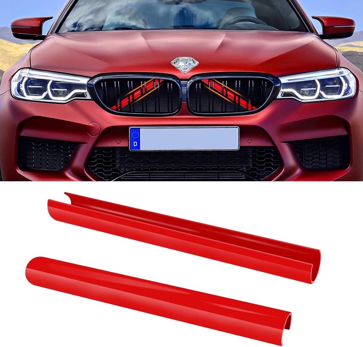 2 stuks Grille-inzetstrips, sierstrips voor voorrooster, afdekking compatibel met BMW, V-beugelafdekkingen, grille-afdekking, beschermaccessoires voor 1, 2, 3, 4, 5, 6, 7-serie, F20, F22, F30,