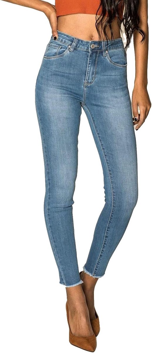 Jeans voor dames, hoge taille, used-look, wassingseffect, denim broek