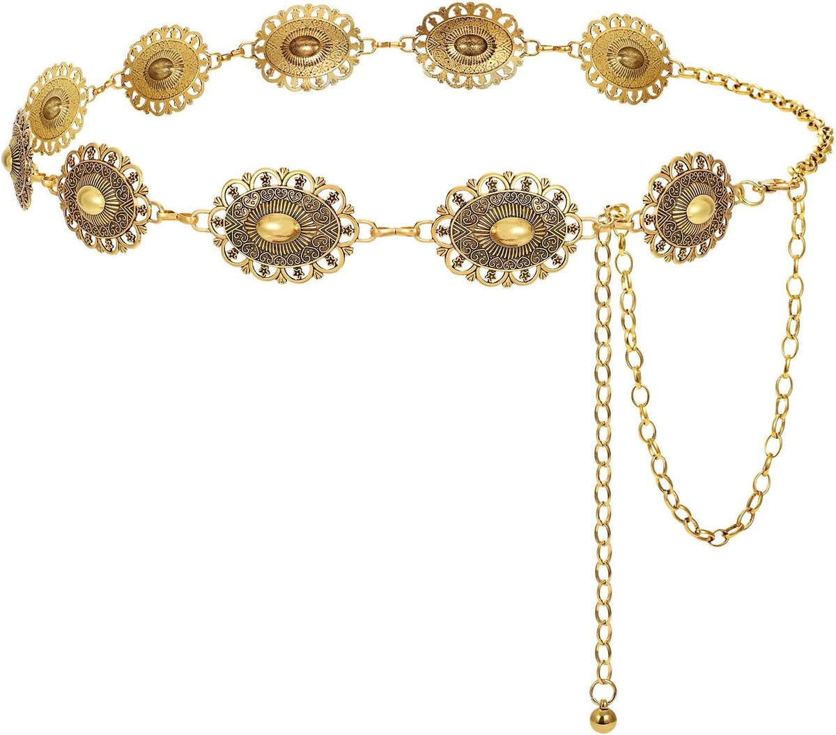 Dames western kettingriem verstelbaar 110-150 cm tailleketting metaal goud/zilver cowgirl accessoire voor jurken party bruiloft