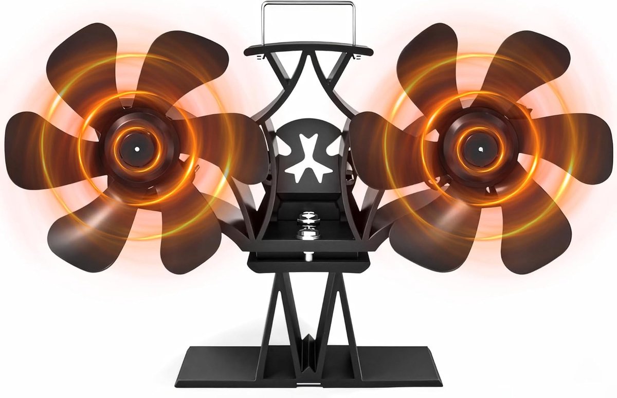 Kachelventilator zonder stroom, warmteaangedreven dubbele open haard, kachelventilator, 12 bladen, haardventilator voor kachel/houtkachel/open haarden