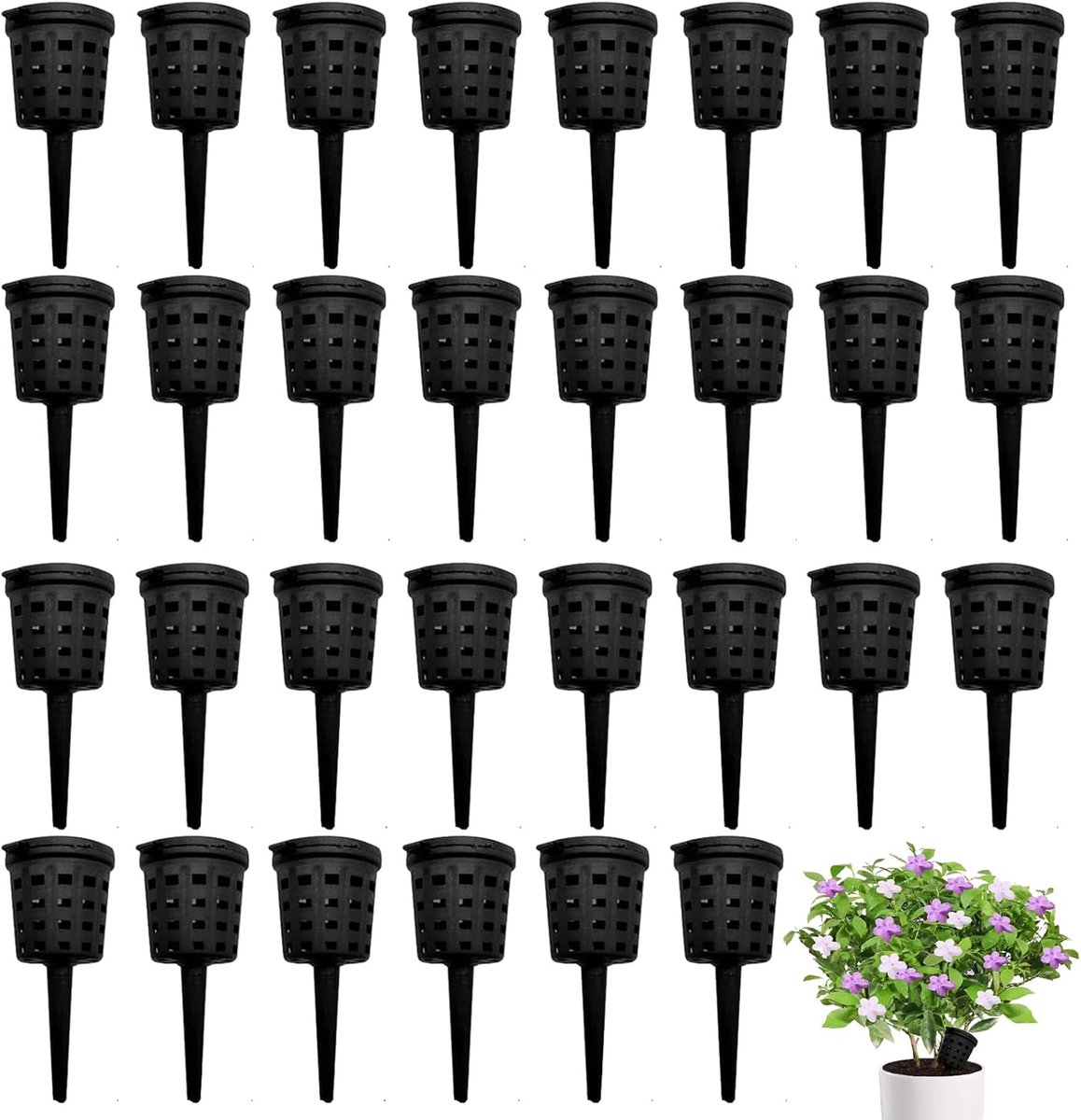 Meststofmand 30-delig, zwarte PP kunststof bakken met deksel, herbruikbaar, langzaam oplosbare mest, ideaal voor tuinieren, planten, bonsai en landbouwtoepassing