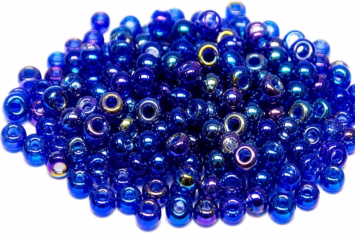 Kralen, indianenkralen, zaaikralen, ponykralen, 2 mm, transparant, regenboog, 11/0, helder, mini rond, zaadkralen, 6500 stuks (koningsblauw AB)
