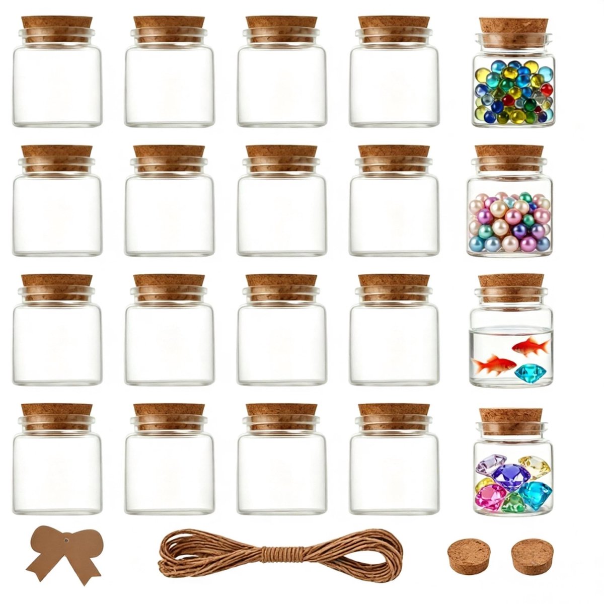 Omgoods - 20 Kleine Glazen Potjes met Kurksluiting - Perfect voor Bruiloftsgeschenken